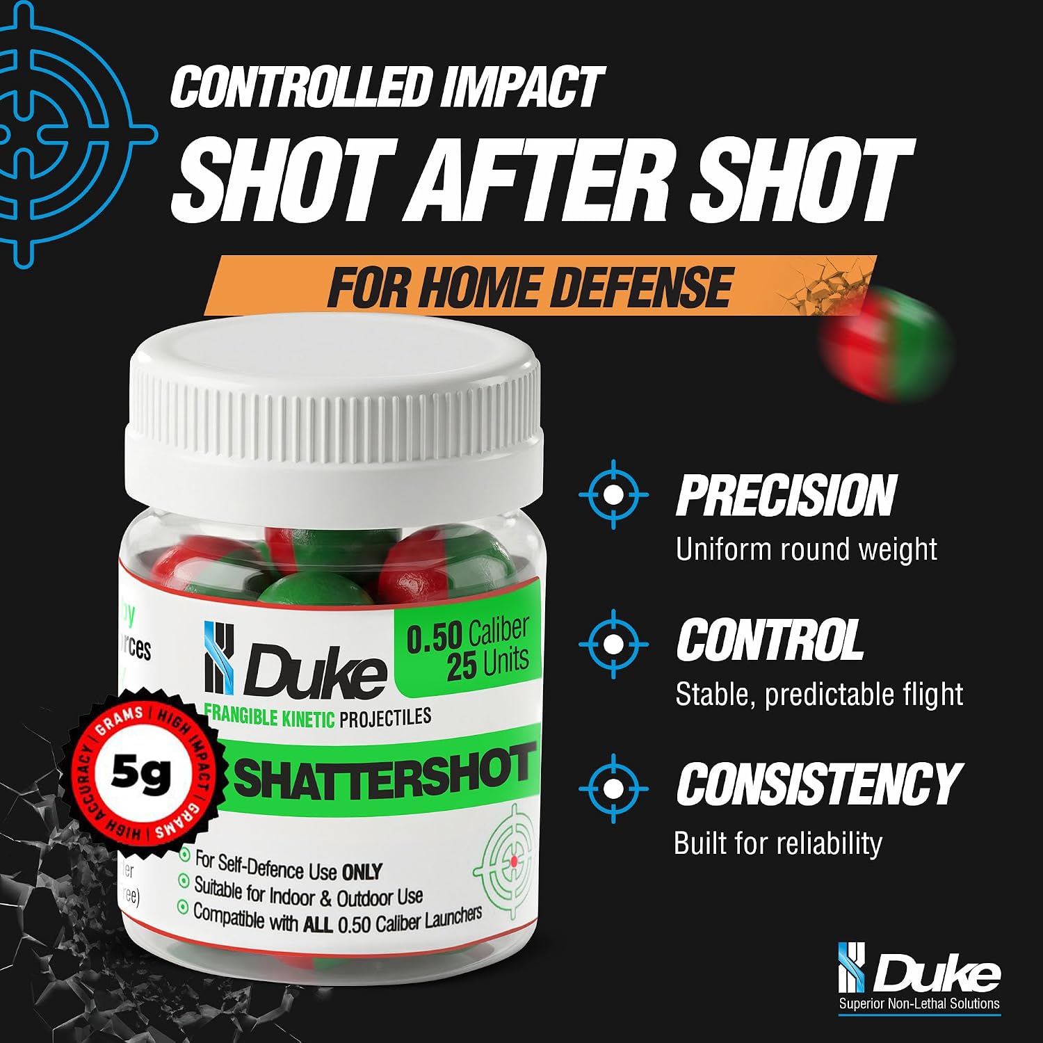 Duke ShatterShot, 50 Caliber Frangible Kinetic Projectiles 5g - Image 2